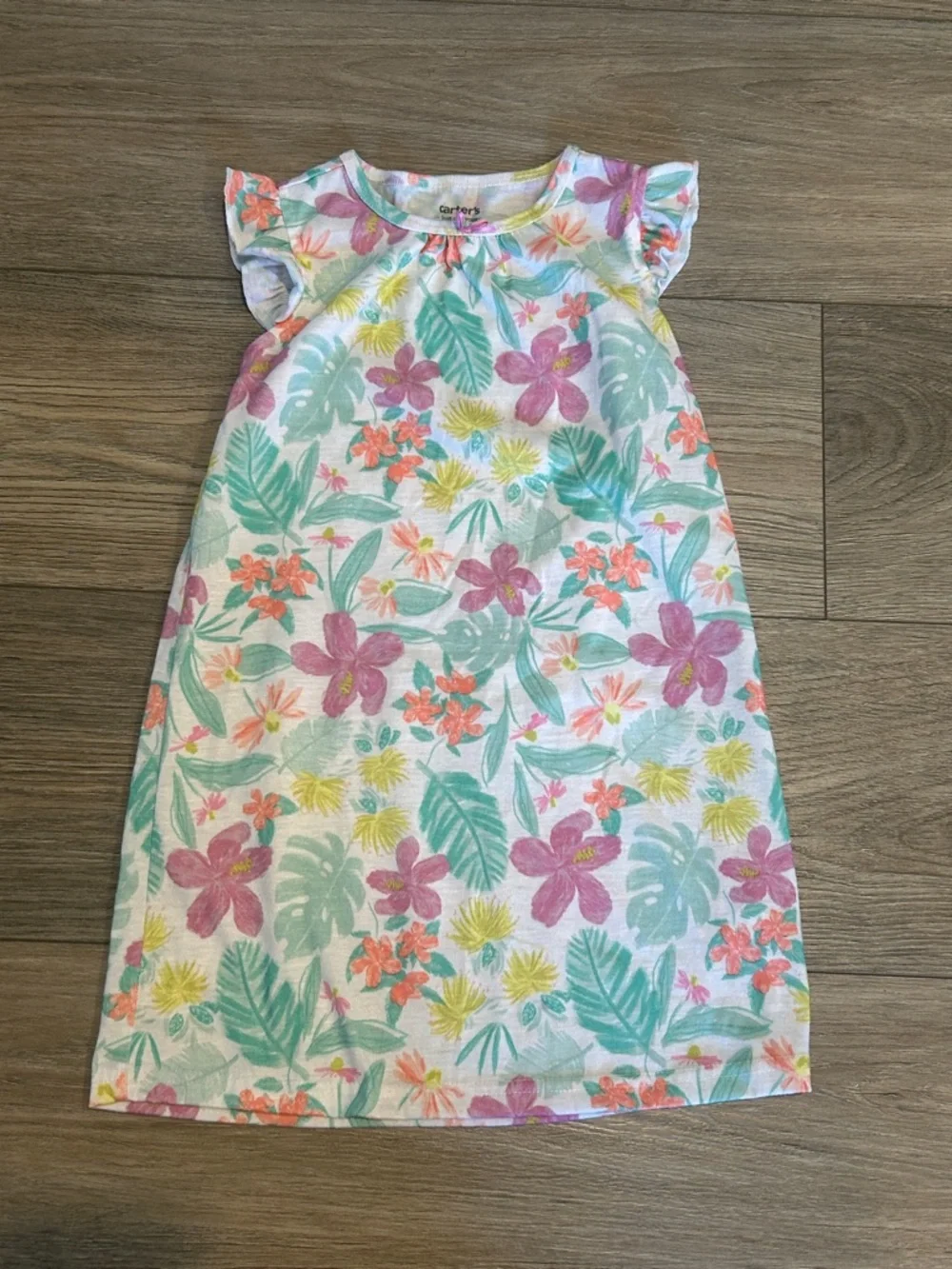 Carter's Floral Flutter-Sleeve Dress - Pink, Mint & Yellow‎